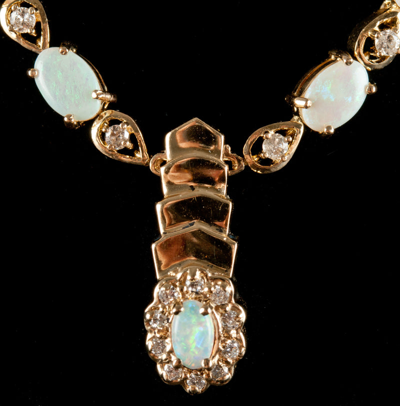 14k Yellow Gold Oval Opal & Diamond Tennis Style Necklace 5.185ctw 16.5" Length