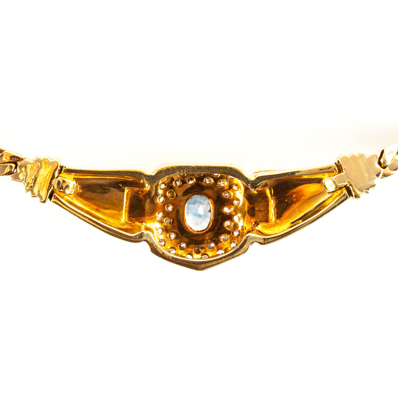 18k Yellow Gold Oval Sapphire & Diamond Necklace 1.48ctw 29.7g 15" Length