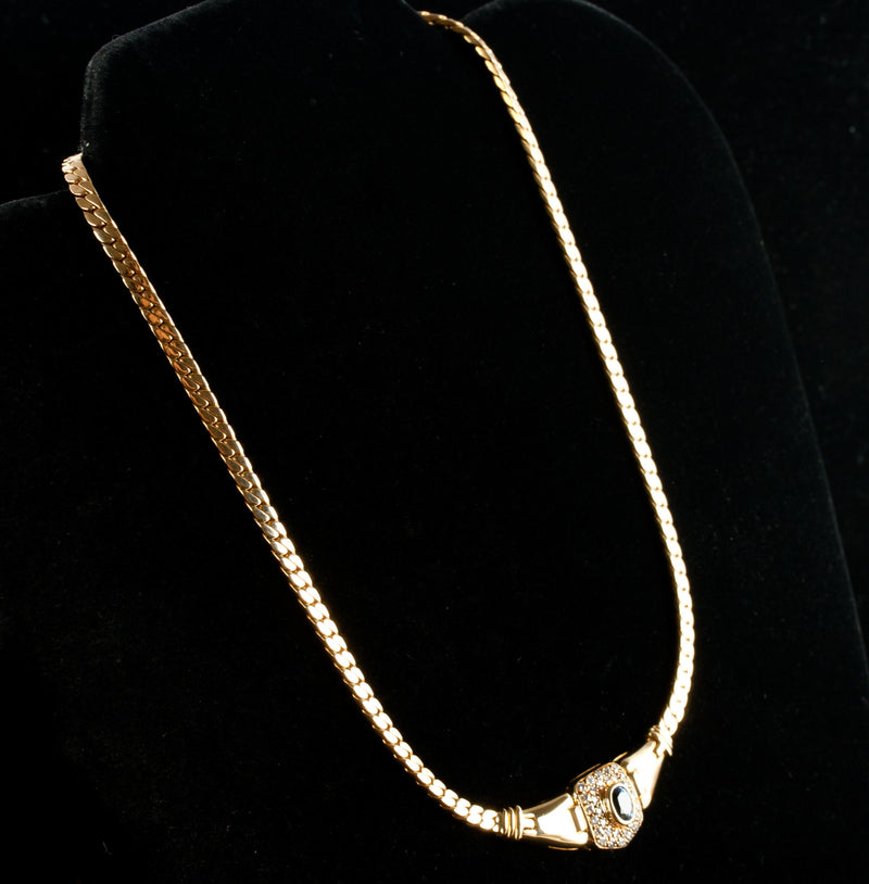 18k Yellow Gold Oval Sapphire & Diamond Necklace 1.48ctw 29.7g 15" Length