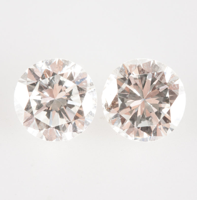Natural Round Cut I Color I1 Clarity Loose Diamond Set .44ct Each .88ctw