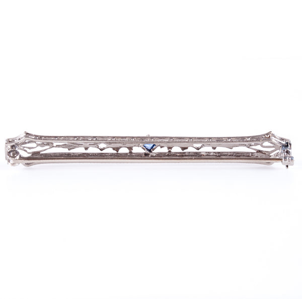 Vintage 1920's 10k White Gold Lab Sapphire Solitaire Brooch .17ctw 2.8g