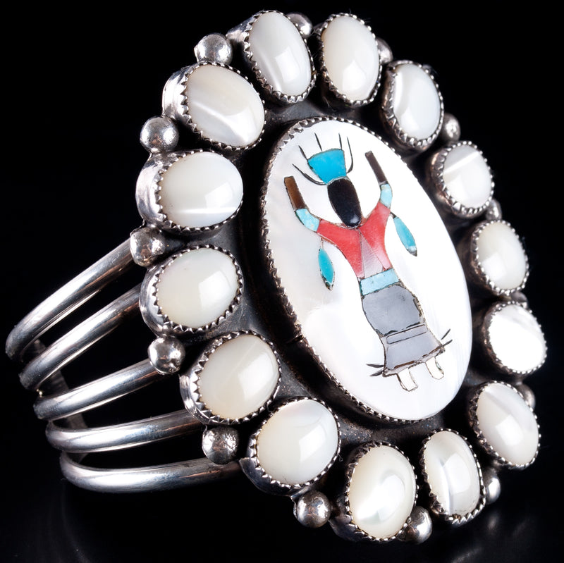 Vintage 1970's Sterling Silver Navajo Native American Corn Maiden Cuff Bracelet