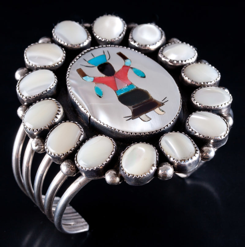 Vintage 1970's Sterling Silver Navajo Native American Corn Maiden Cuff Bracelet