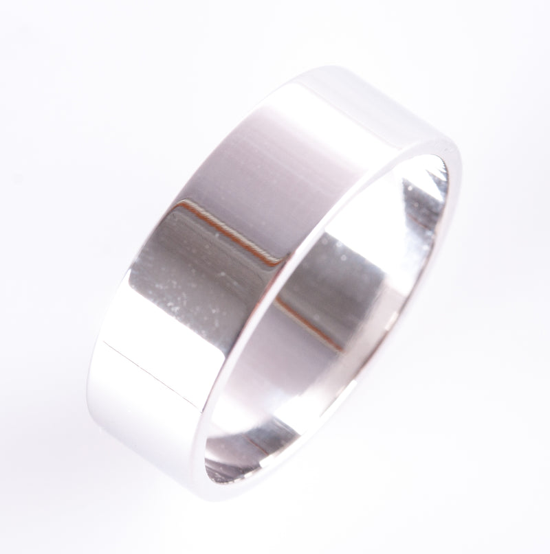 14k White Gold Comfort Fit Lightweight Flat Band Wedding Ring 4.7g Size 7