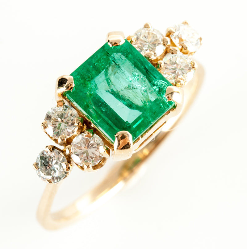 14k Yellow Gold Emerald Solitaire Cocktail Ring W/ Diamond Accents 2.18ctw