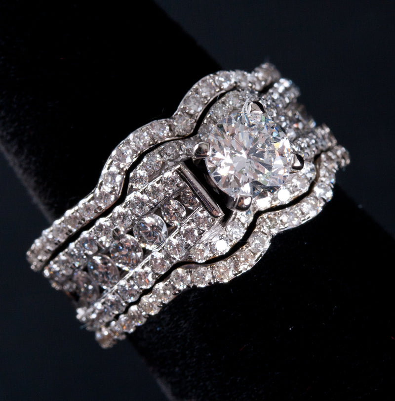 14k White Gold Round Diamond Three-Piece Engagement Wedding Ring Set 2.42ctw