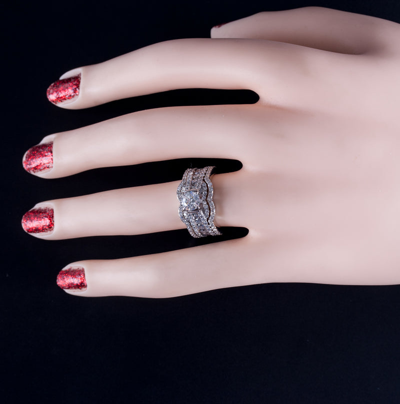 14k White Gold Round Diamond Three-Piece Engagement Wedding Ring Set 2.42ctw