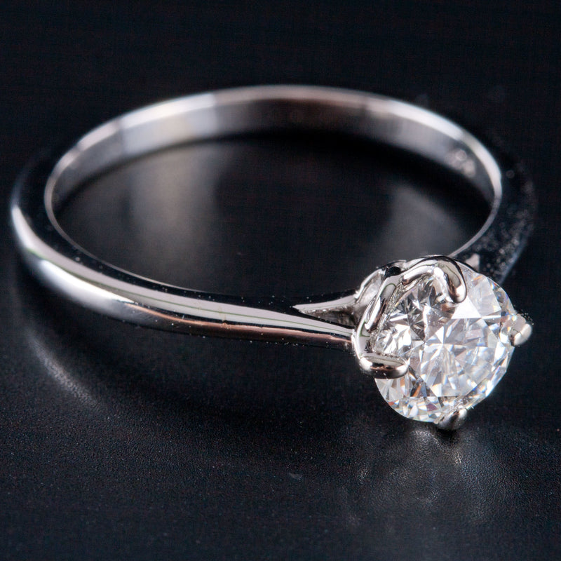 14k White Gold Round Diamond Solitaire Engagement Ring W/ EGL Cert .82ctw