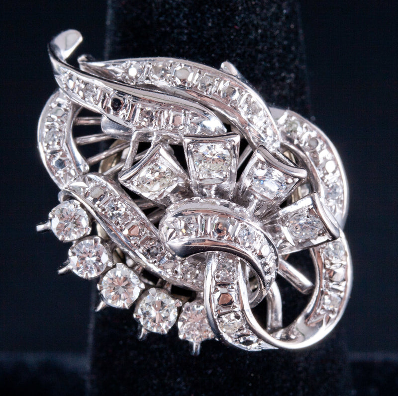 Vintage 1960's 14k White Gold Round Diamond Cluster Cocktail Ring .925ctw 7.55g