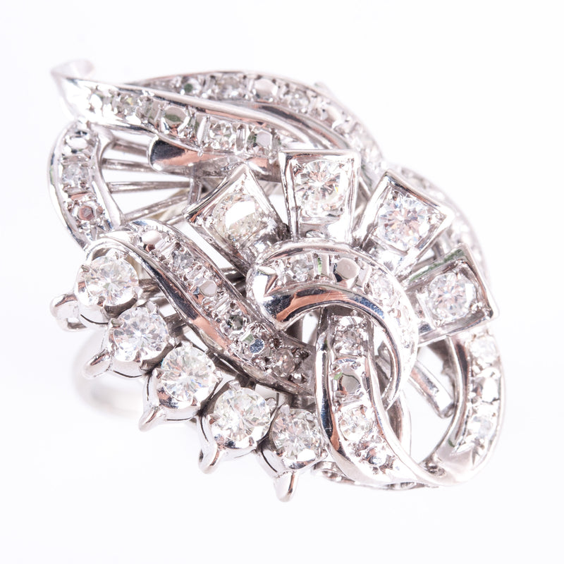 Vintage 1960's 14k White Gold Round Diamond Cluster Cocktail Ring .925ctw 7.55g