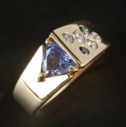 Unique 18k Yellow Gold Trillion Tanzanite & Diamond Cocktail Ring 1.20ctw 9.21g