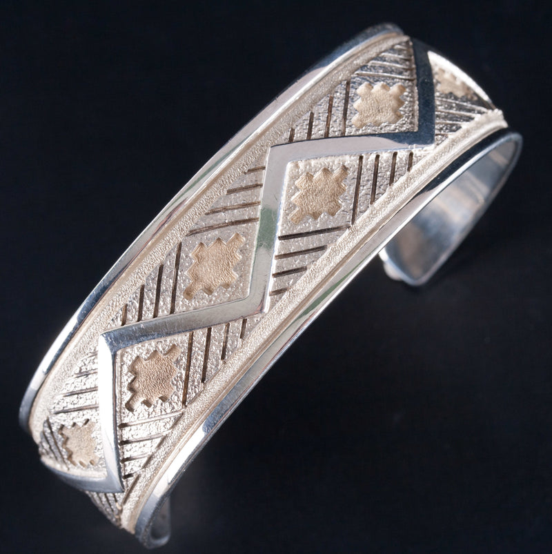Unique Sterling Silver "R J Scott" Navajo Bracelet W/ Etched Style 40.42g
