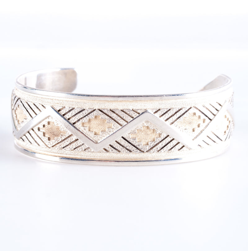 Unique Sterling Silver "R J Scott" Navajo Bracelet W/ Etched Style 40.42g