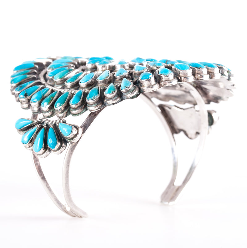 Vintage 1960's Sterling Silver Zuni Native American Turquoise Cuff Bracelet