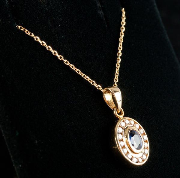 18k Yellow Gold Oval Sapphire & Diamond Pendant W/ 18" Chain .99ctw 3.96g