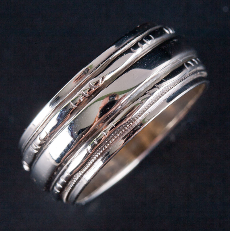 Vintage 1930's 14k White Gold Etched Style Wedding Band / Ring 7.0g Size 5.75