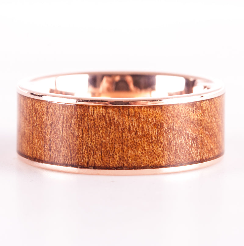 14k Rose Gold Wood Inlay Style Wedding Band / Ring 4.4g Size 8