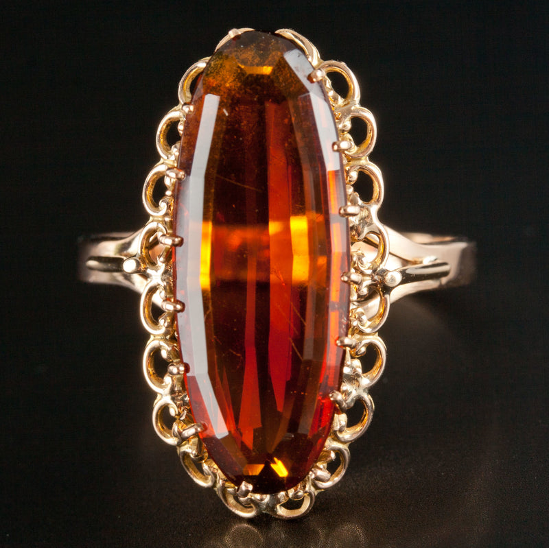 Vintage 1950s 14k Yellow Gold Oval Citrine Solitaire Ring 12.5ct Size 10.5