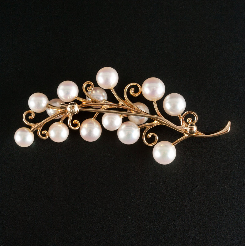 Vintage 1950's 14k Yellow Gold Akoya Cultured Pearl Brooch Earring Set 19.57g