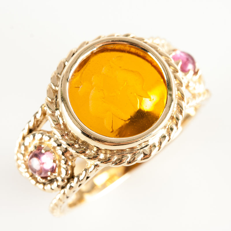 14k Yellow Gold Tagliamonte Glass & Tourmaline Ring 5.4g .34ctw Size 8.25