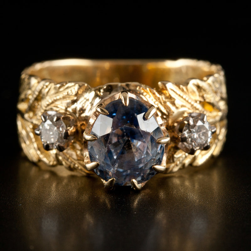 Vintage 18k Yellow Gold 1900's Cornflower Blue Sapphire & Diamond Ring 2.88ctw