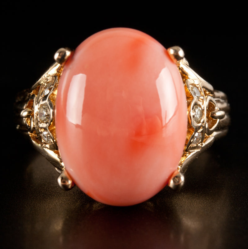 Vintage 1950's 14k Yellow Gold Natural Coral Ring Dangle Earrings Set 20.75ctw