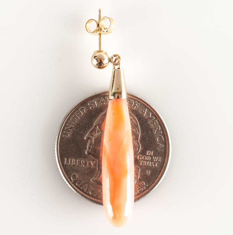 Vintage 1950's 14k Yellow Gold Natural Coral Ring Dangle Earrings Set 20.75ctw
