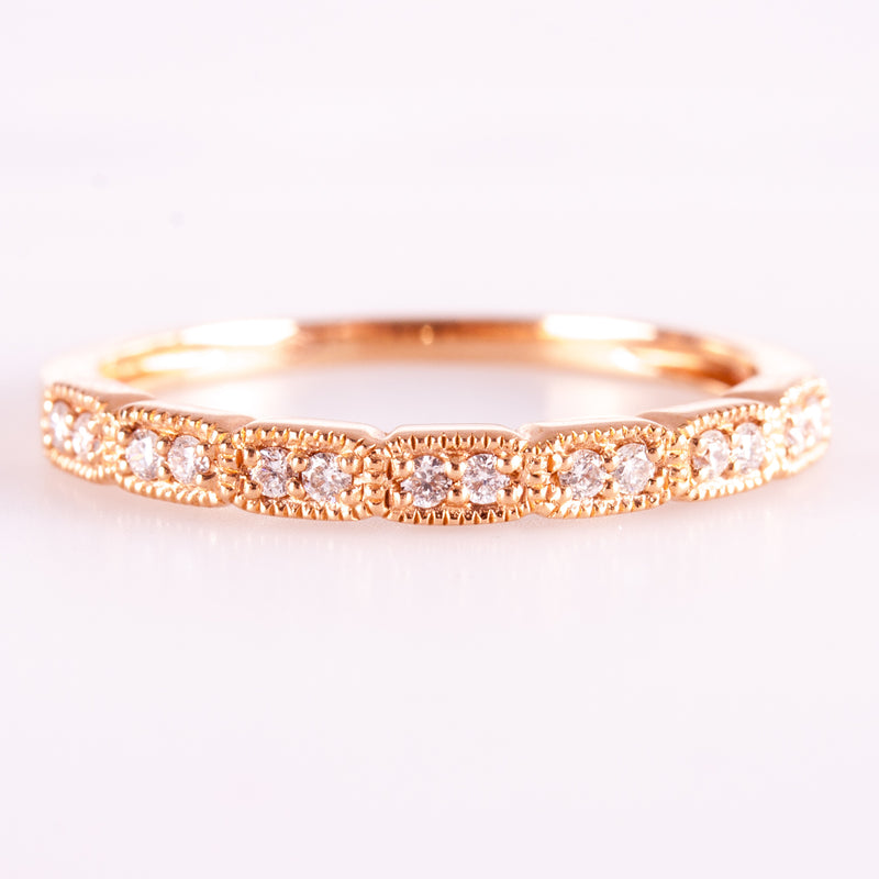 18k Rose Gold Round H SI1 Diamond Milgrain Style Ring .14ctw 2.3g Size 7