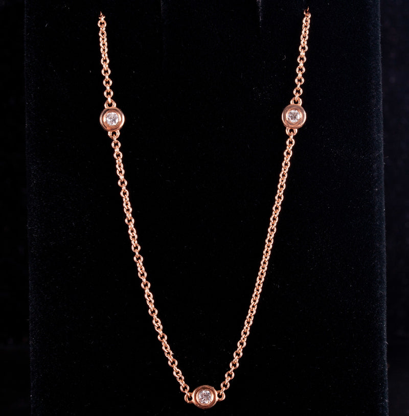 18k Rose Gold Round G SI2 Diamond Floating Style 19" Necklace .36ctw 4.3g