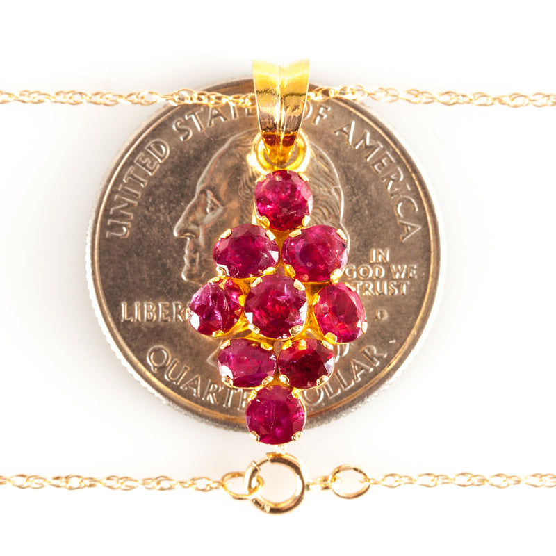 14k Yellow Gold Round Oval Ruby Pendant W/ 16" Chain 2.55ctw 2.87g