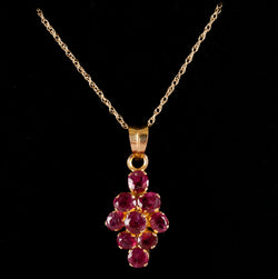 14k Yellow Gold Round Oval Ruby Pendant W/ 16" Chain 2.55ctw 2.87g