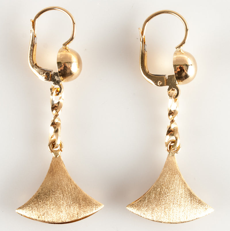 18k Yellow Gold Dangle Rounded Triangle Style Earrings W/ Leverbacks 5.38g