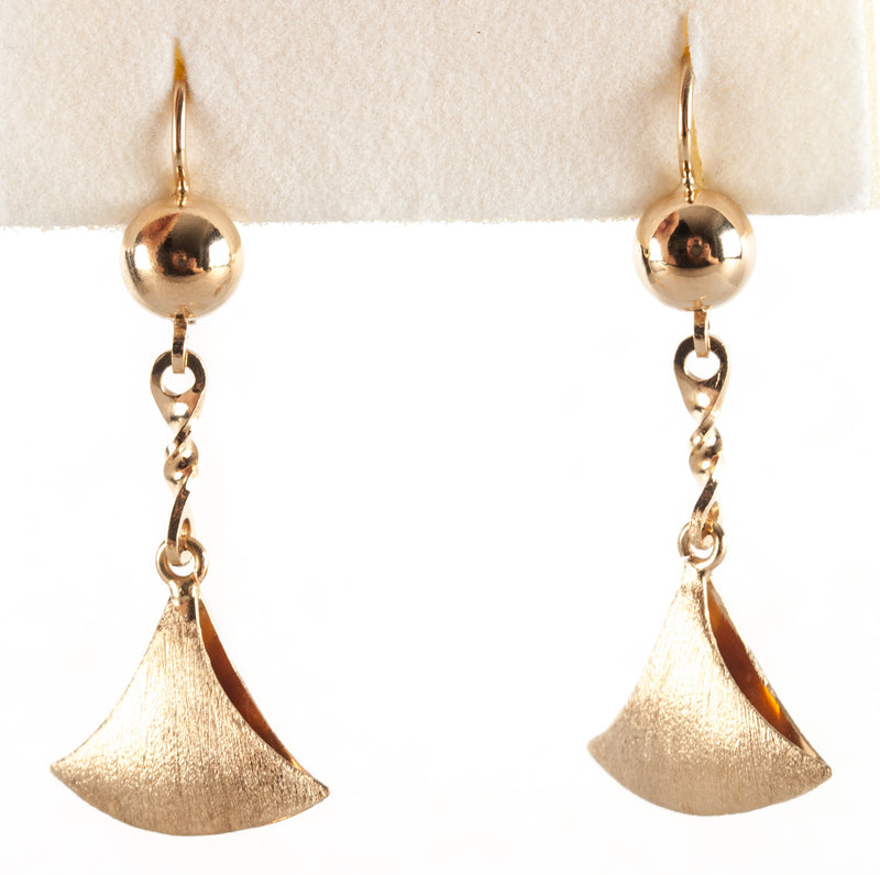 18k Yellow Gold Dangle Rounded Triangle Style Earrings W/ Leverbacks 5.38g