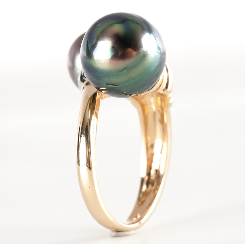 14k Yellow Gold Off Round Tahitian Pearl Bypass Style Cocktail Ring 8.6g