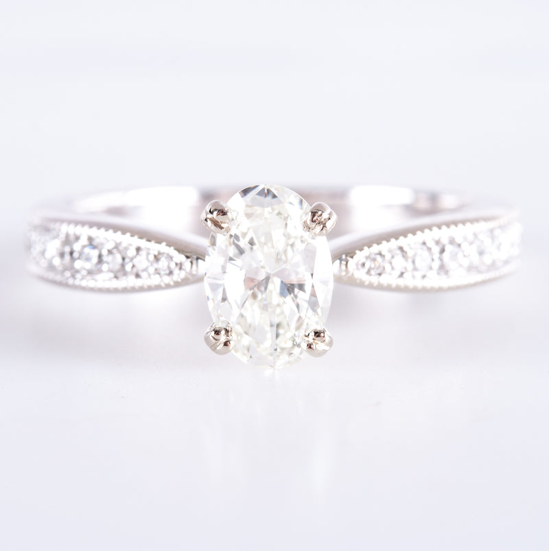 14k White Gold Oval Brilliant Diamond Engagement Ring With GIA Cert 1.015ctw