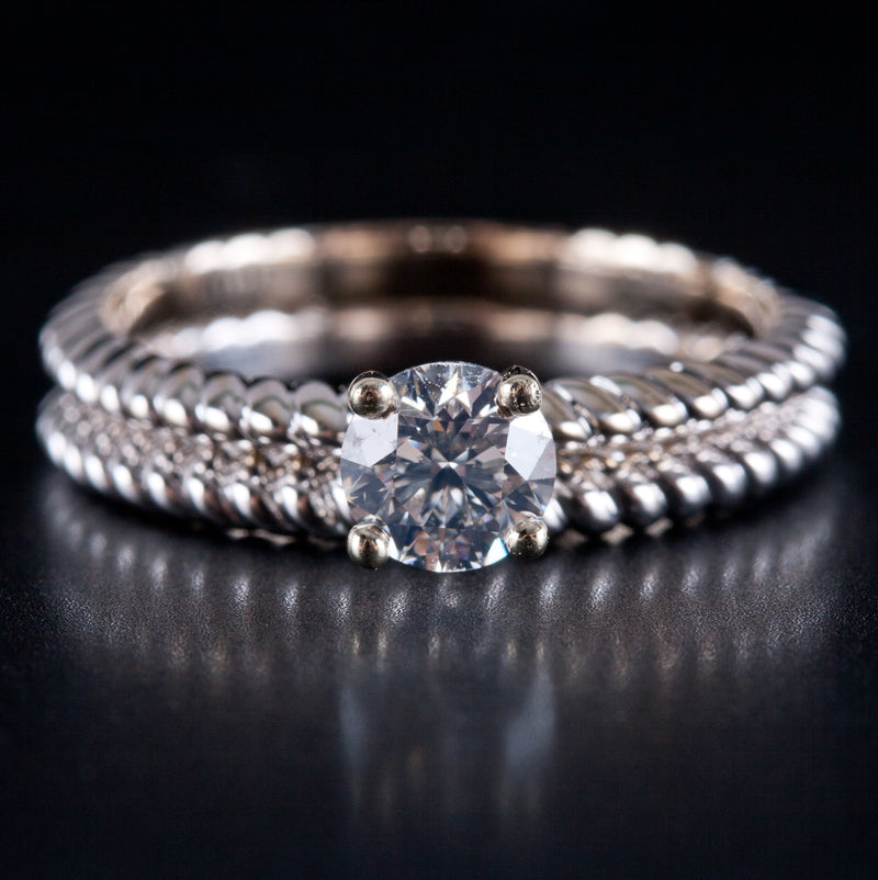14k White Gold Round Diamond Engagement Wedding Ring Set W/ GIA Cert .50ct