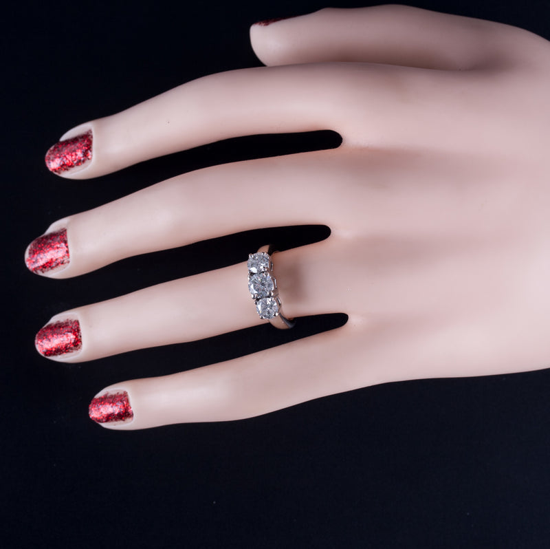 14k White Gold Round H SI2 Diamond Three-Stone Style Engagement Ring 1.40ctw