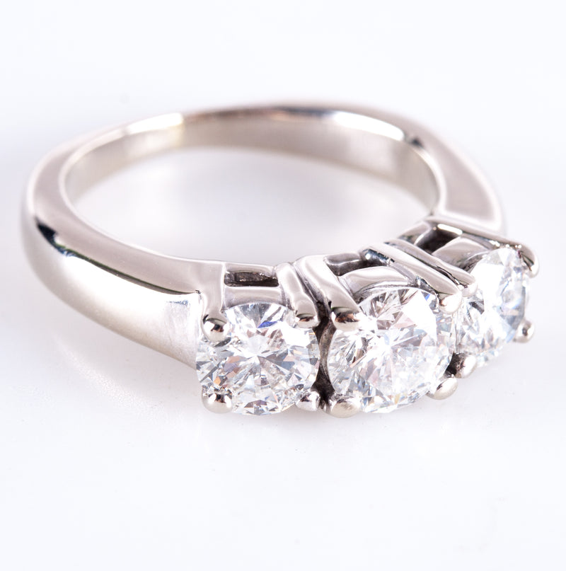 14k White Gold Round H SI2 Diamond Three-Stone Style Engagement Ring 1.40ctw