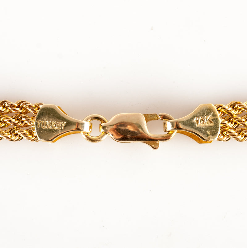 14k Yellow Gold Multi-Strand Style Rope Chain Necklace 7.93g 17"-18.5" Length