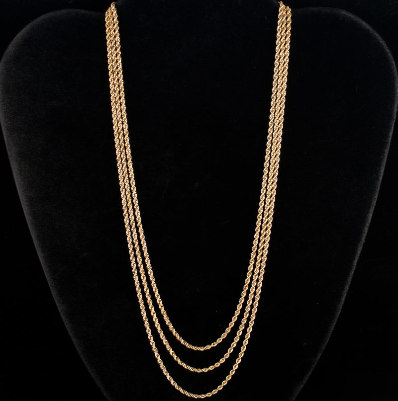 14k Yellow Gold Multi-Strand Style Rope Chain Necklace 7.93g 17"-18.5" Length