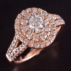 14k Rose Gold Round H SI2 Diamond Halo Cluster Style Engagement Ring 1.0ctw