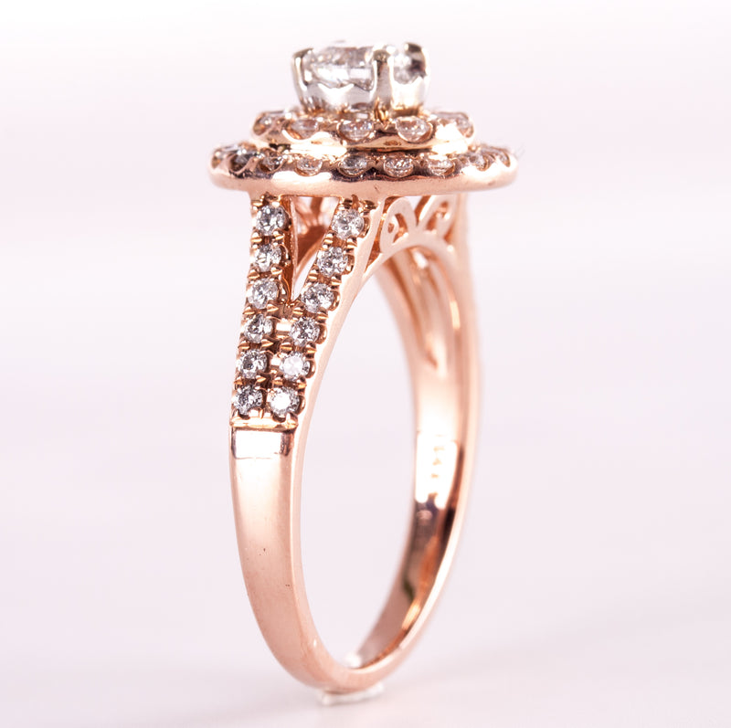 14k Rose Gold Round H SI2 Diamond Halo Cluster Style Engagement Ring 1.0ctw
