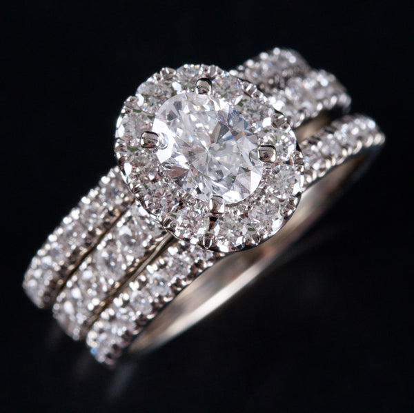 14k White Gold Neil Lane Diamond Halo Style Engagement Wedding Ring Set 2.062ctw