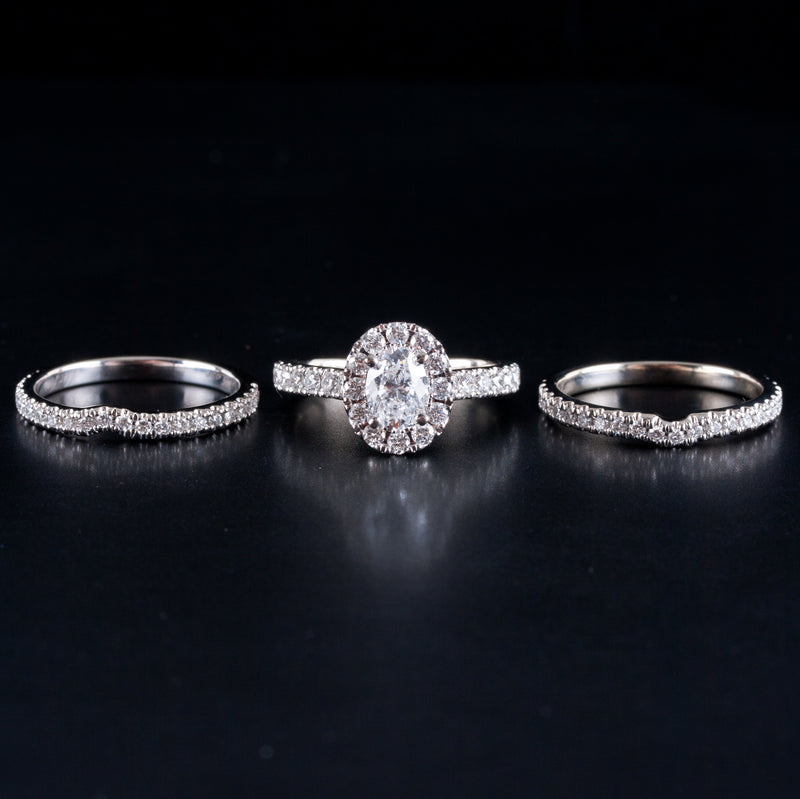 14k White Gold Neil Lane Diamond Halo Style Engagement Wedding Ring Set 2.062ctw