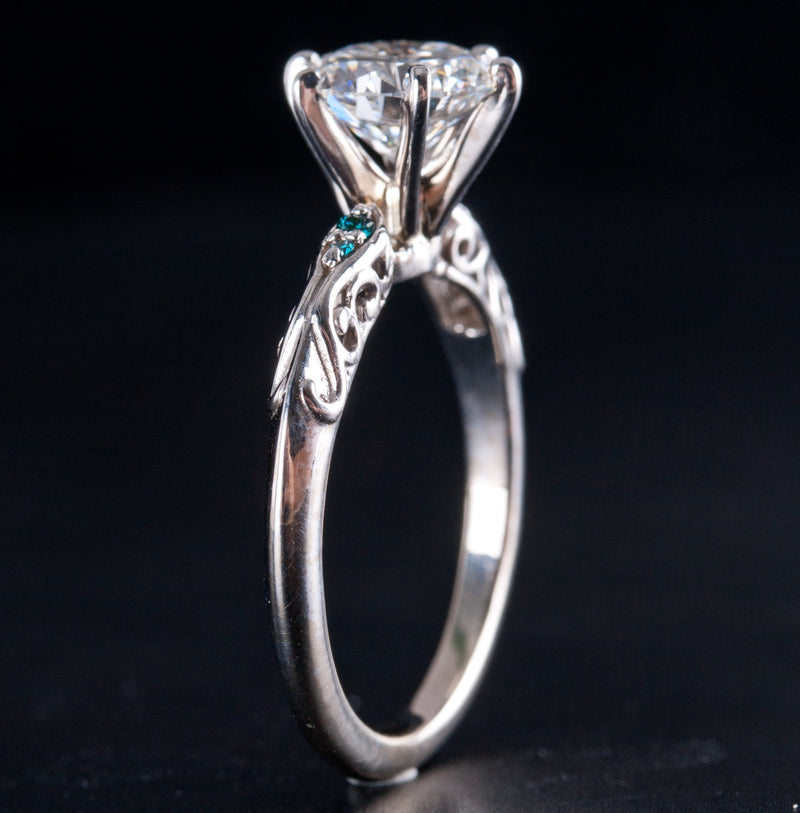 14k White Gold Round E VS2 Diamond Engagement Ring W/ GIA Cert 1.528ctw 3.2g
