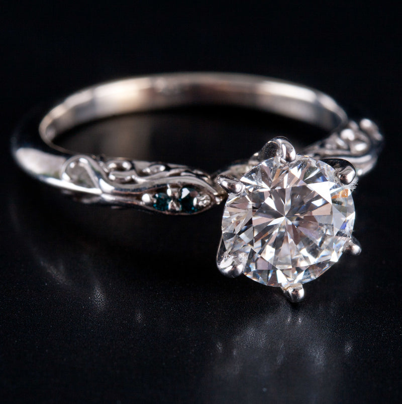 14k White Gold Round E VS2 Diamond Engagement Ring W/ GIA Cert 1.528ctw 3.2g