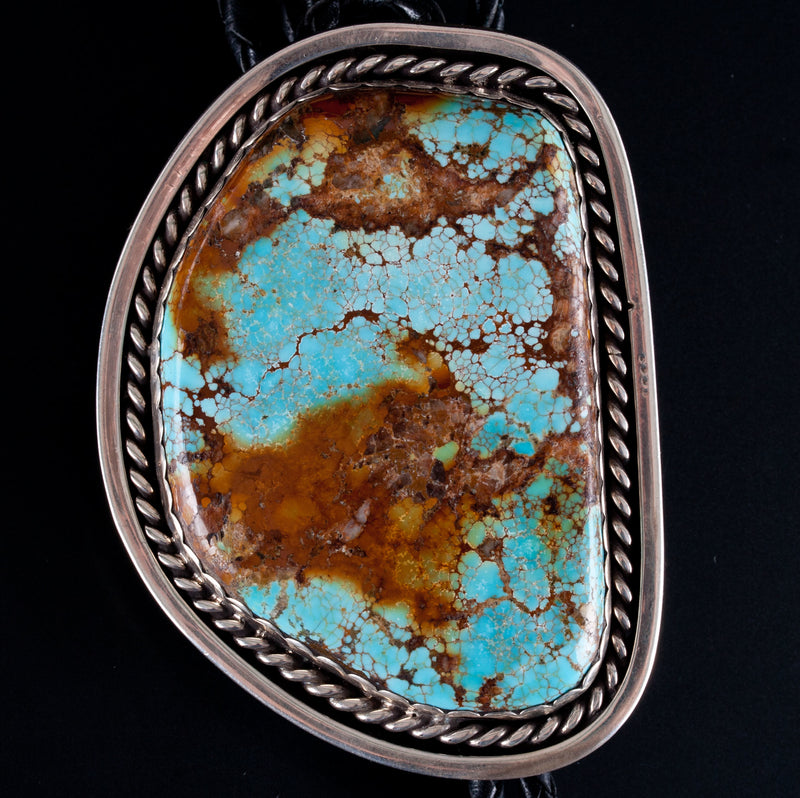 Vintage 1970's Sterling Silver Large Natural Turquoise Navajo Bolo Tie 145.1g