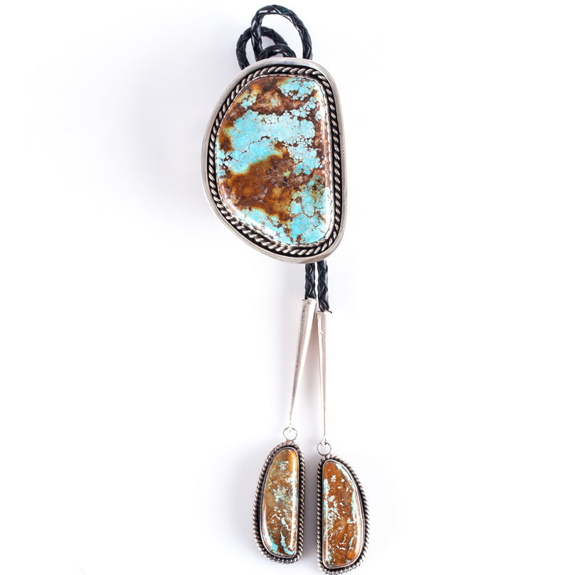 Vintage 1970's Sterling Silver Large Natural Turquoise Navajo Bolo Tie 145.1g