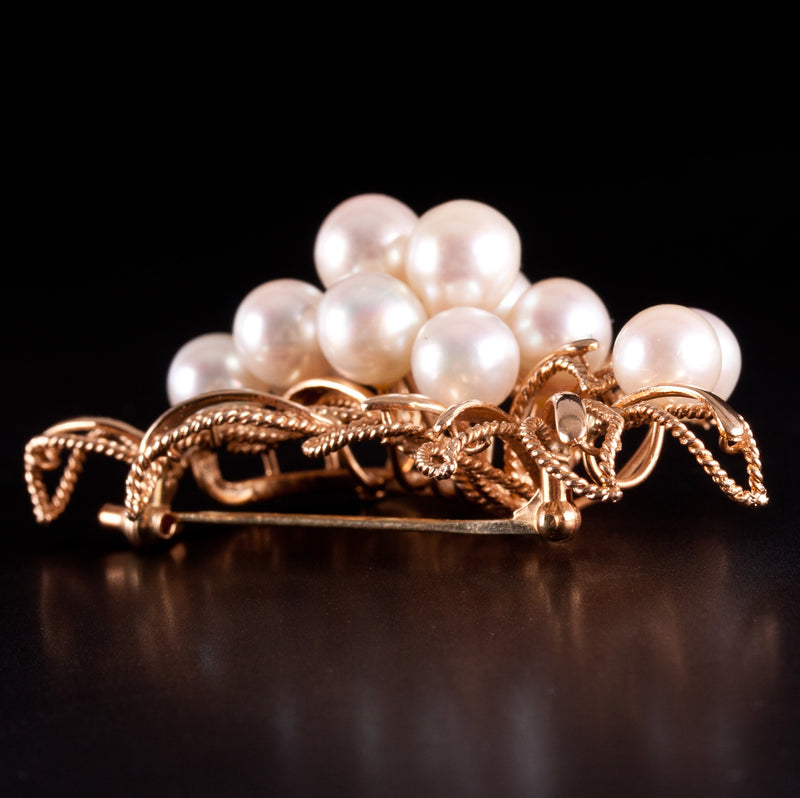 Vintage 1960's 14k Rose Gold Round Cultured Pearl Brooch Pin 14.93g