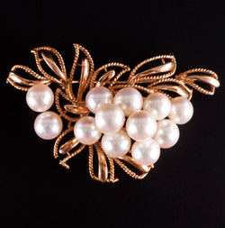 Vintage 1960's 14k Rose Gold Round Cultured Pearl Brooch Pin 14.93g